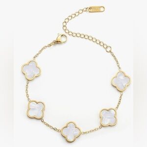 Gold and White Clover Charm Bracelet